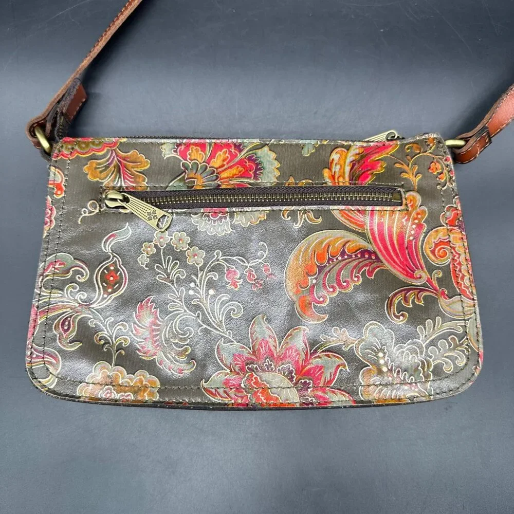 Patricia Nash Floral Leather Shoulder Bag Adjustable Strap Gray Red Crossbody - Picture 3 of 13